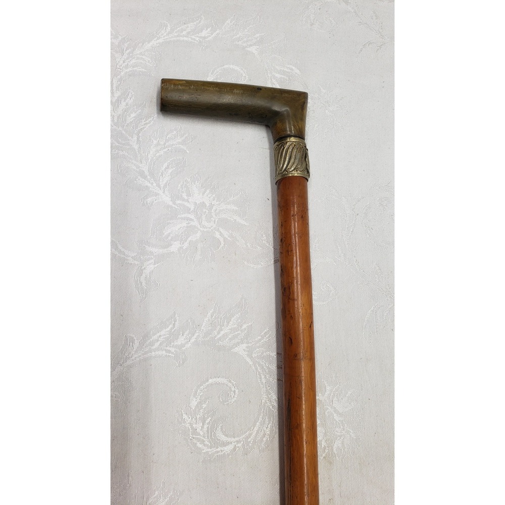 Black Forest Hazelnut Chestnut Horn Walking Stick Cane 19c Silver Plated 35.5"